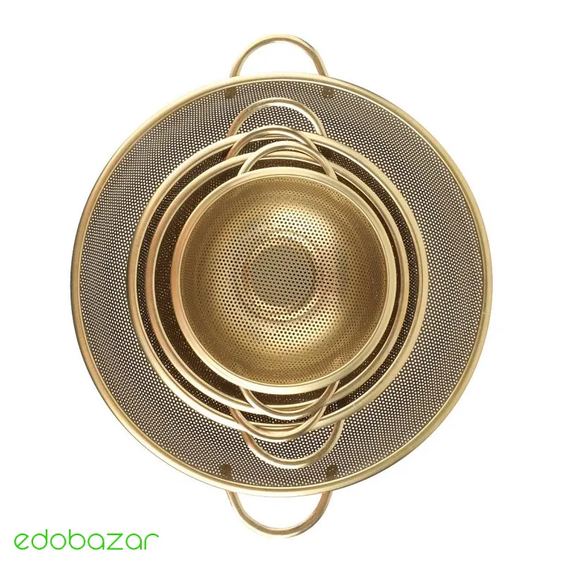 آبکش گرد استیل دسته دار طلایی