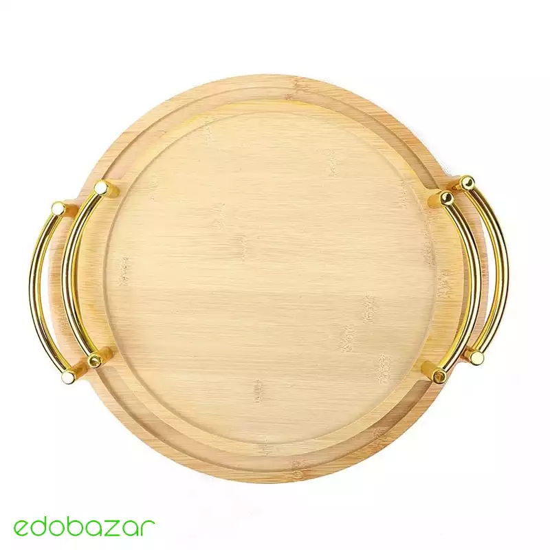 سینی گرد دسته طلایی بامبو